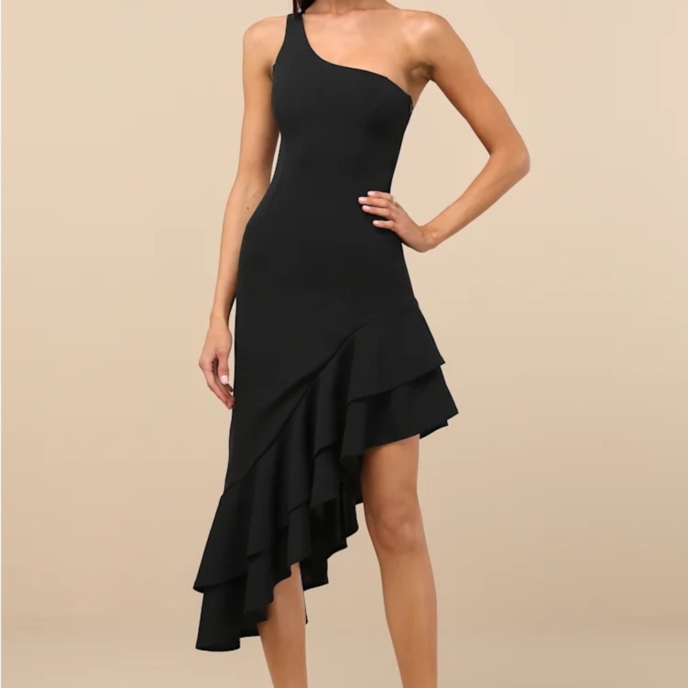 Lulu's Black Asymmetrical One-Shoulder Dress